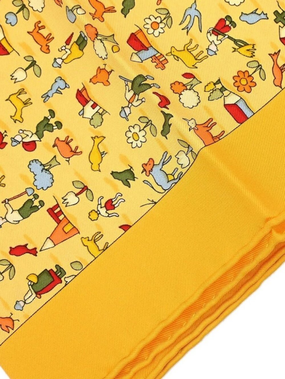 Hermes Scarf Petite Carre Farm Life Yellow Small Good 188046 - Picture 5 of 10